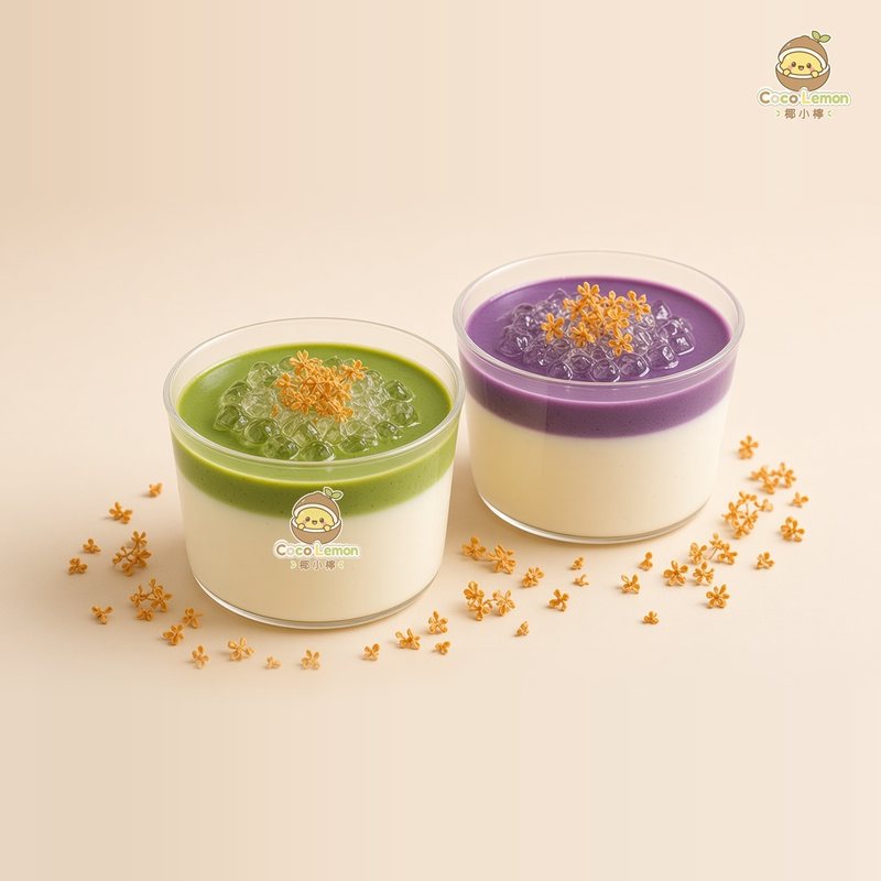 Matcha Ube Osmanthus Pudding Duo